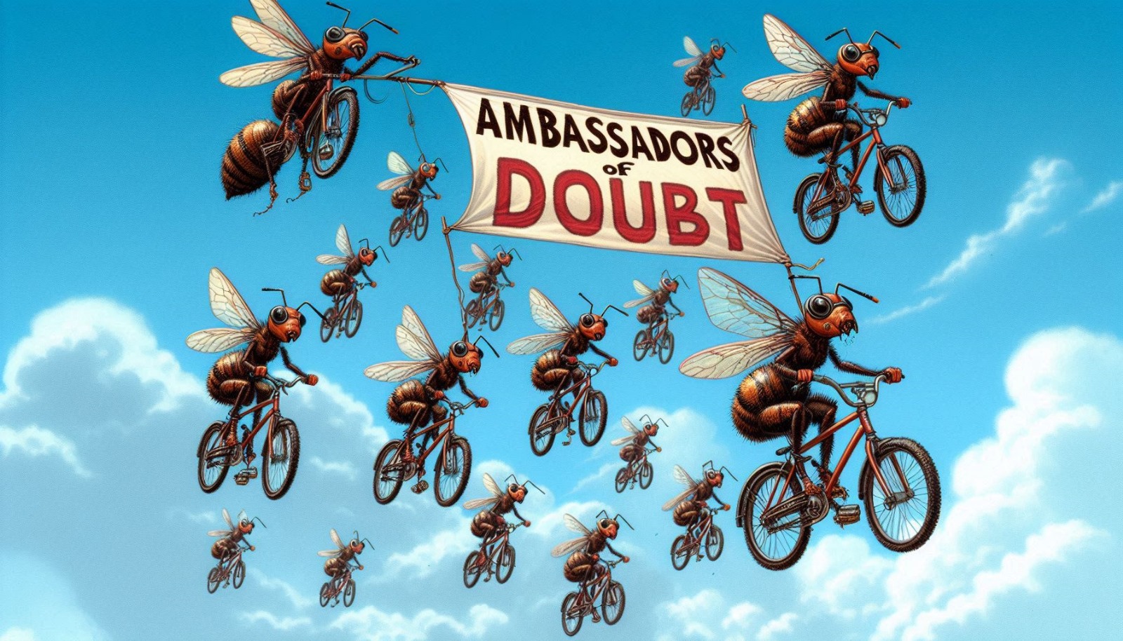 flying ants on bicycles